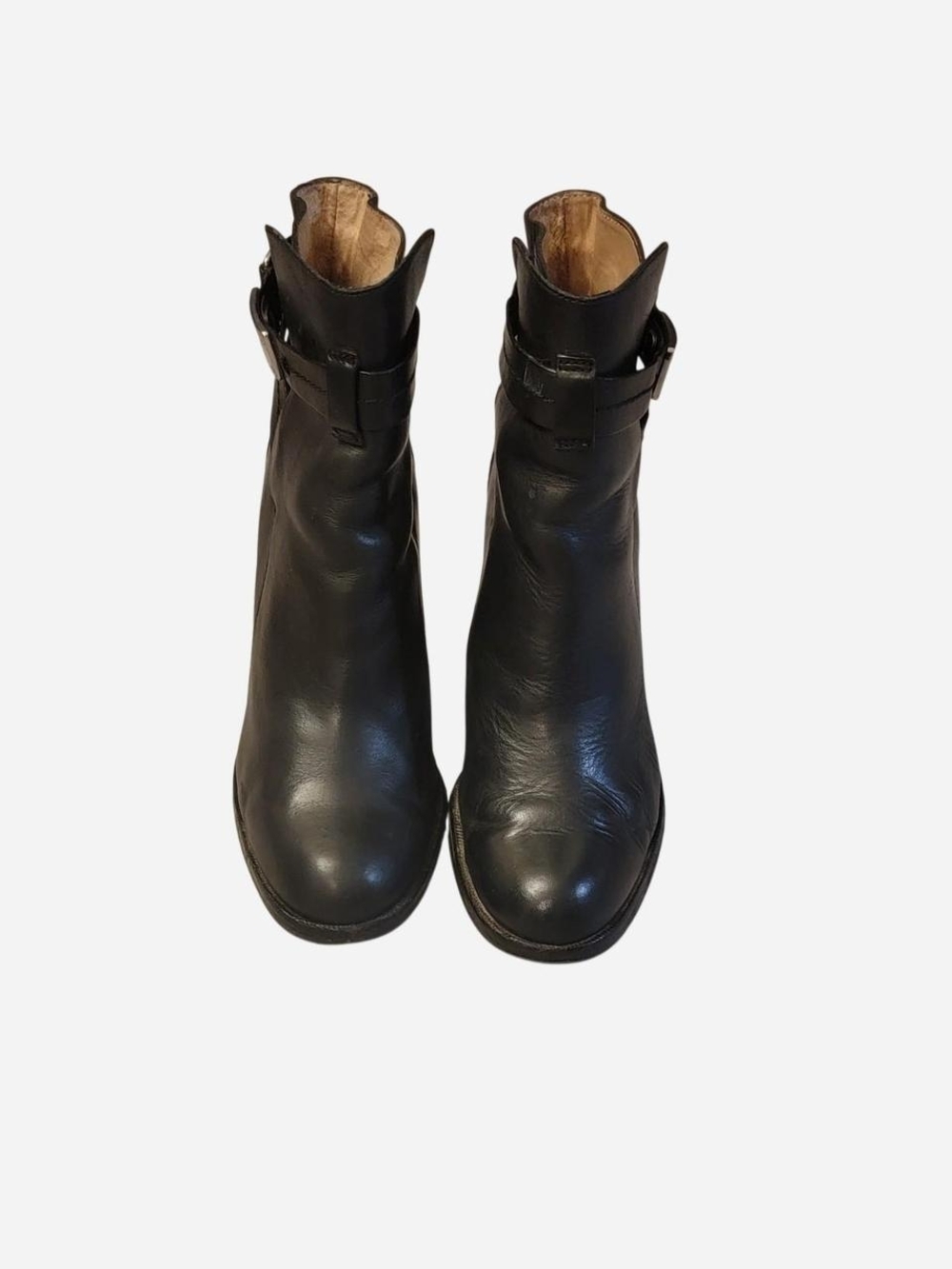 Coach Black Leather Ankle Boots with Buckle Strap